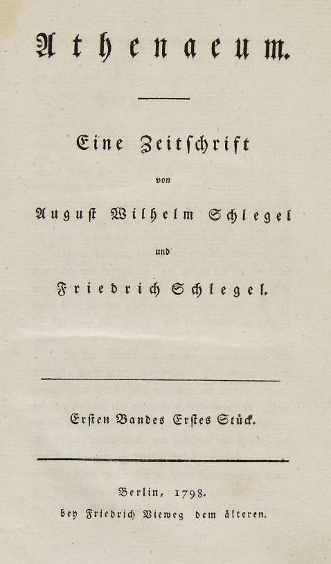 Schlegel, A. W. - Athenaeum. 3 Bde. 1798-1800.