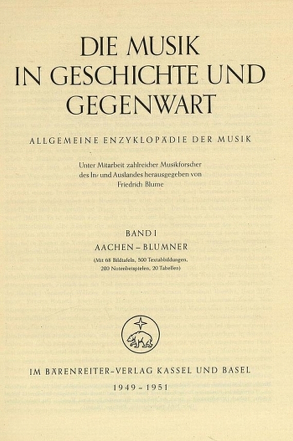   - Musik in Geschichte und Gegenwart (17 Bde.). 1949-1986