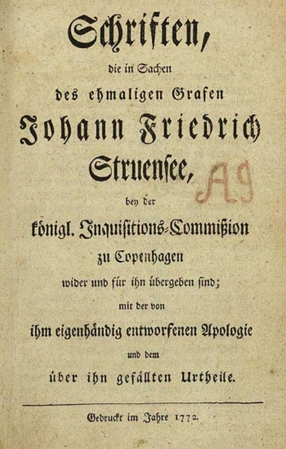 J. F. Struensee - Apologie de Struensee. 1772