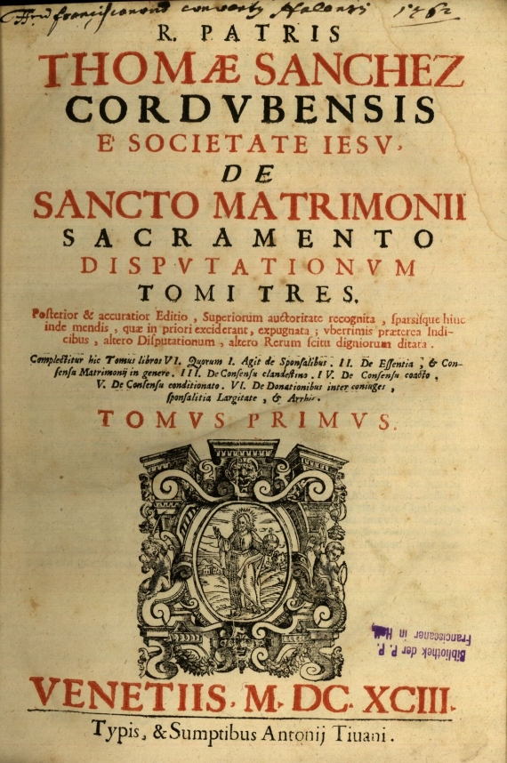 Thomas Sanchez - Thomae Sanchez cordubensis e Societat Iesu. 1693.