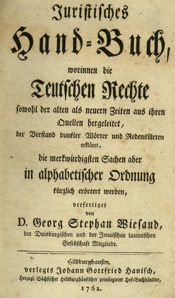 Georg Stephan Wiesand - Juristisches Handbuch (12). 1762