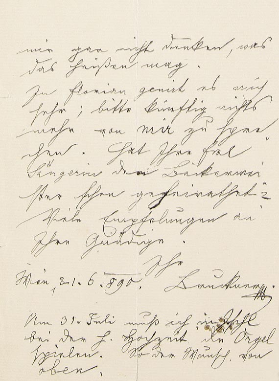 Anton Bruckner - 1 eigh. Brief. m. U. 1890.