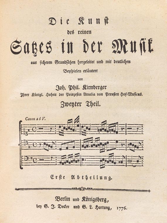  Musik - Kirnberger, Johann Phillip, Die Kunst der Musik 1774, 2 Tle. + Anhang - Weitere Abbildung