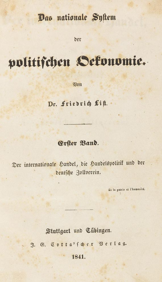 Friedrich List - Das nationale System. 1841. 1. Bd.