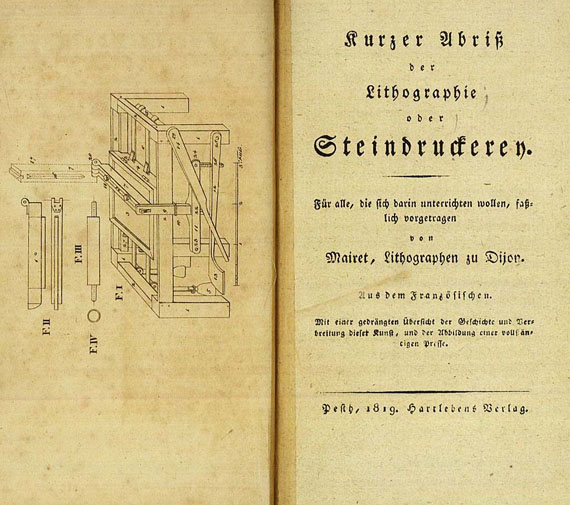 F. Mairet - Kurzer Abriss der Lithographie oder Steindruckerey. Pest 1819.