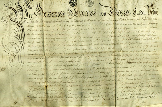  Friedrich Heinrich von Preußen - Urkunde mit eigh. Unterschrift. 1742.