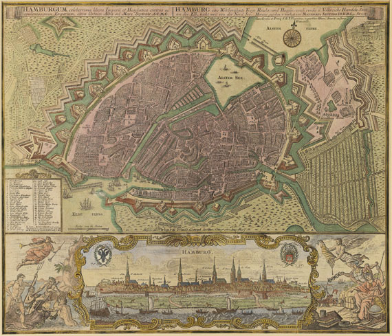 Hamburg - 1 Bl. Hamburg eine weltberühmte... Handels Statt (Lotter nach Seutter). 1760.
