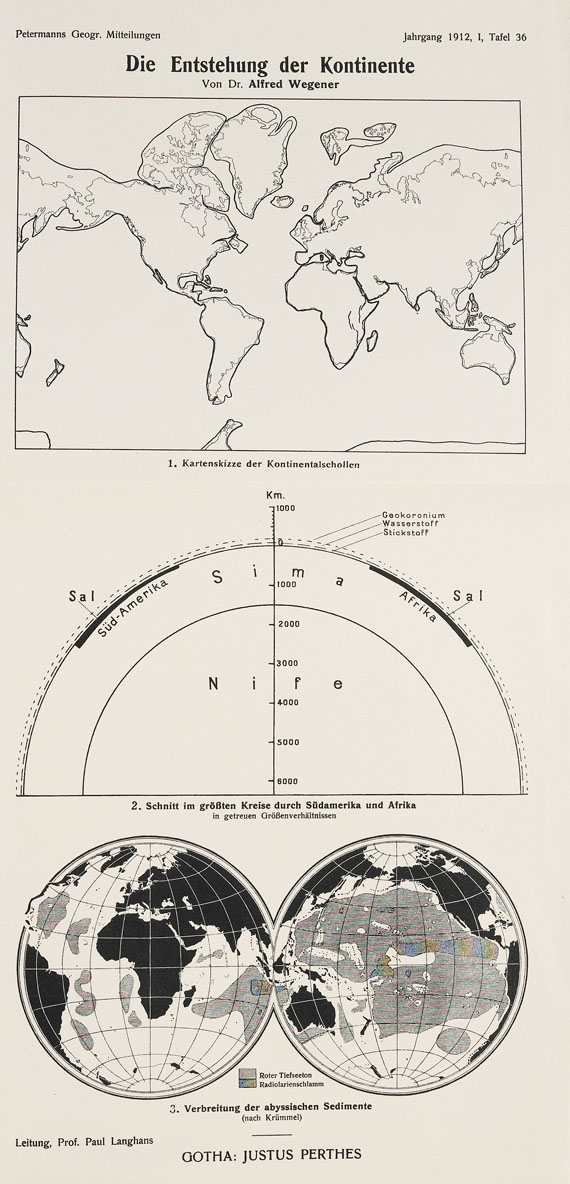 Alfred Wegener - Entstehung der Kontinente, in 3 Orig.-Hftn. 1912. - Weitere Abbildung