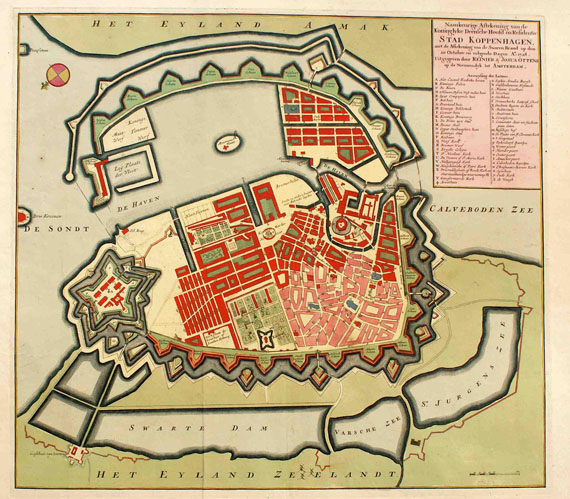 Dänemark - 1 Bl. Kopenhagen, altkol. Plan. 1728.