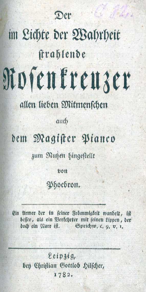  Freimaurer - B. J. Schleiss, Der im Lichte der Wahrheit strahlende Rosenkreuzer. 1782