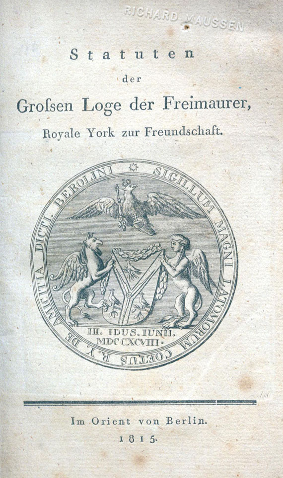  Freimaurer - Statuten der Grossen Loge der Freimaurer. 1815