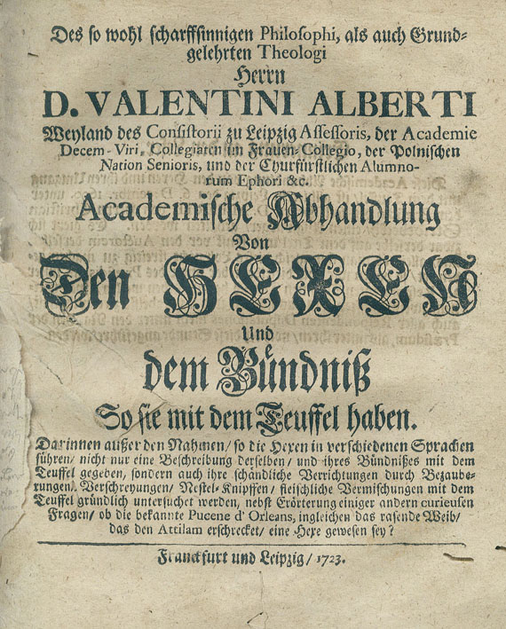 Hexen - Sammelband. 1721-1728. u.a. Academische Abhandlung von den Hexen. 1723