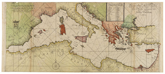 Mittelmeer - 4 Bll.: Mittelmeer (Vlasblom), Neapel (Ortelius) + Gibraltar (Merian, 2 Ex.).