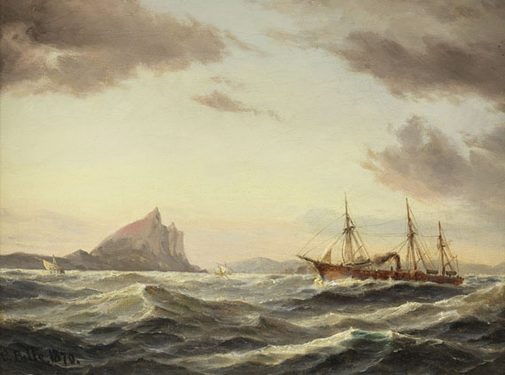 Carl Ludvig Bille - Dampfschiff vor dem Fels von Gibraltar