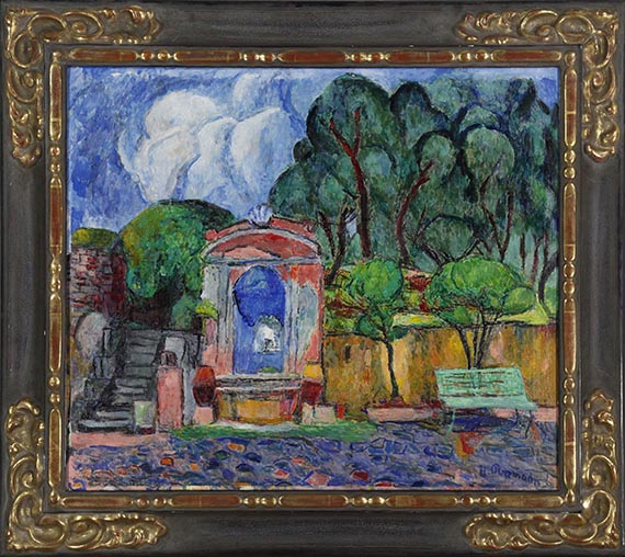 Hans Purrmann - Barockbrunnen im Hof der Villa Le Lagore - Rahmenbild