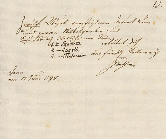 Johann Wolfgang von Goethe - Wein-Bestellung von Schreiberhand mit eigh. Unterschrift