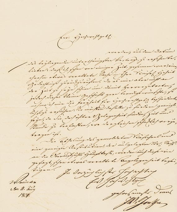Johann Wolfgang von Goethe - Brief von Schreiberhand an Carl Jacob von Otto. 1 S. und Kuvert von Schreiberhand