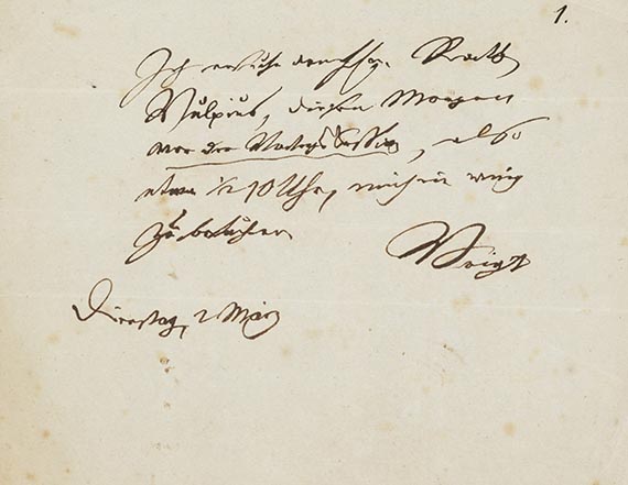 Christian Gottlob von Voigt - A 20: Brief an Vulpius, 1 S.