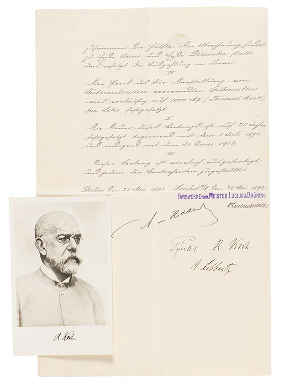 Robert Koch - 2 Verträge (Farbwerke Meister Lucius & Brüning)