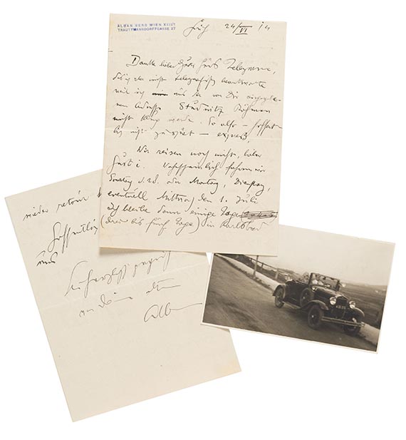 Alban Berg - Eigh. Brief m. U. (an Gusti=Gustav Göttl?) - Dabei 1 Fotopostkarte m. Umschlag