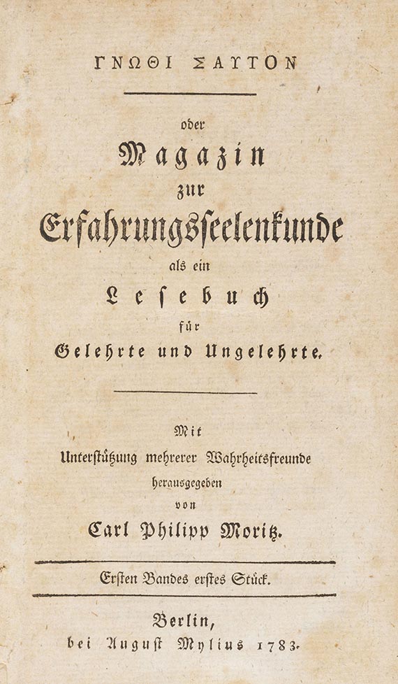 Karl Philipp Moritz - Magazin zur Erfahrungsseelenkunde. Bde. 1-9 (von 10)