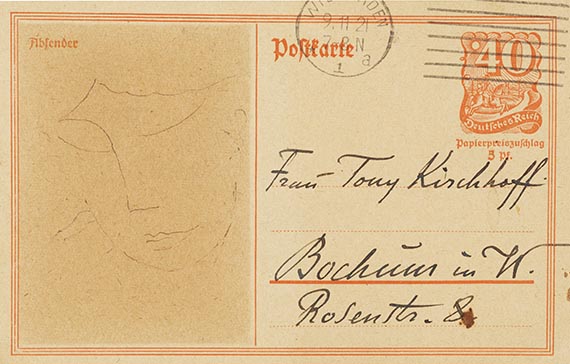 Alexej von Jawlensky - Eigenhändige Postkarte mit Zeichnung